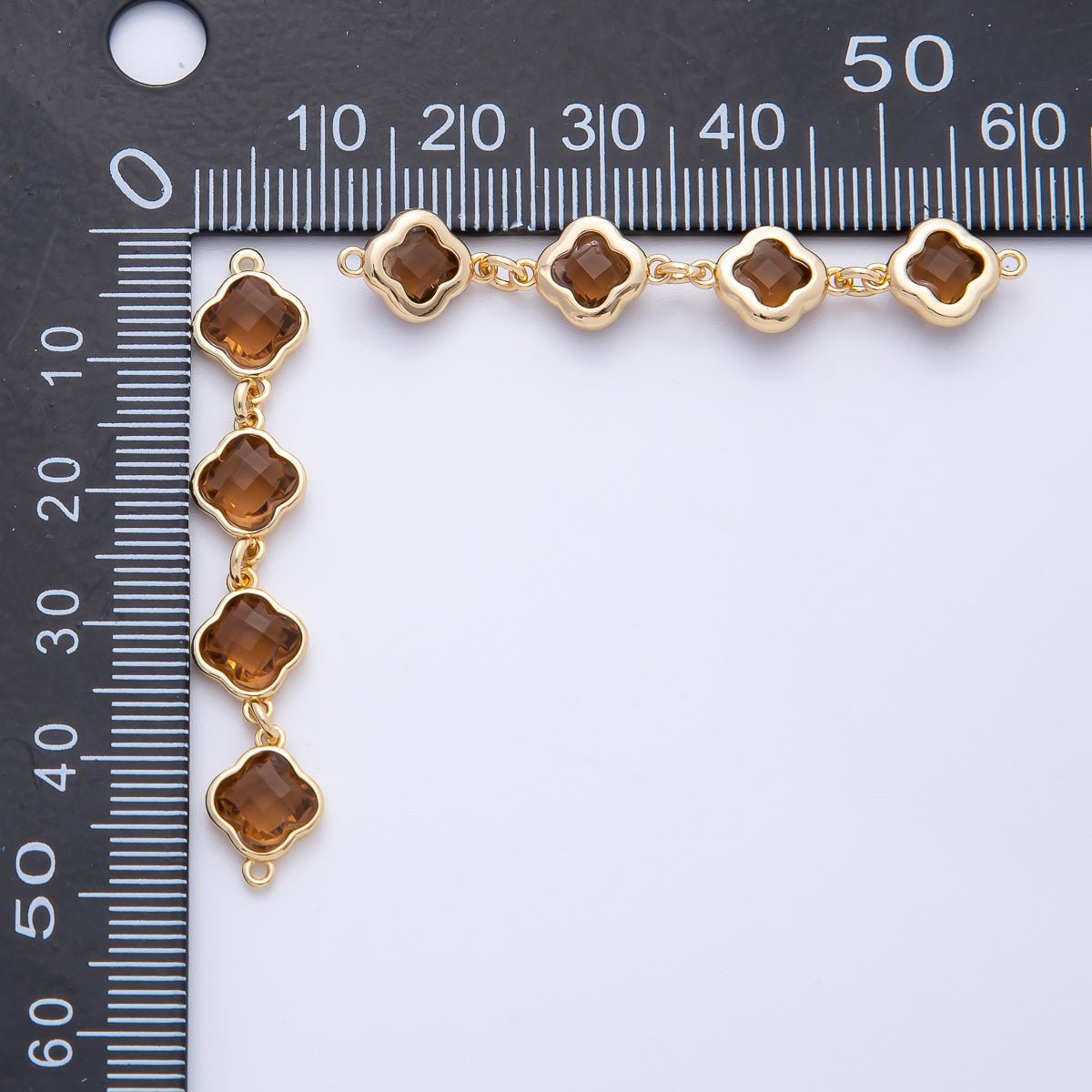 18K Gold Filled 49mm Blue, Brown, Champagne Clover CZ Linked Charm Connector | Y163 Y164 - DLUXCA