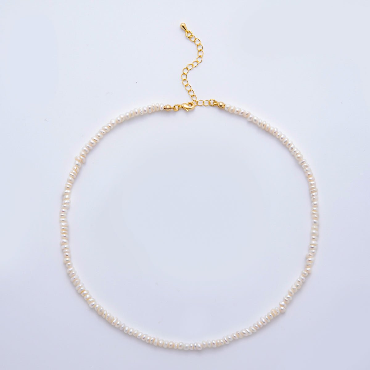 18K Gold Filled 4mm Dainty Rice Seed Freshwater Pearl Necklace 14.9 Inches long | WA - A3475 - DLUXCA