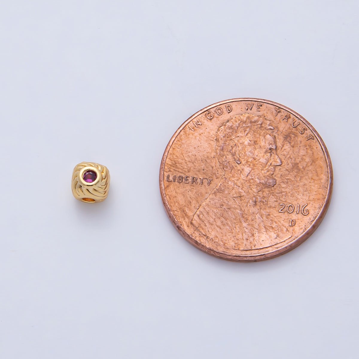 18K Gold Filled 4mm Fuchsia, Blue CZ Curled Line Bead | B522 - DLUXCA