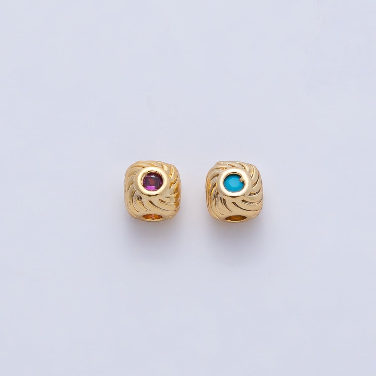 18K Gold Filled 4mm Fuchsia, Blue CZ Curled Line Bead | B522 - DLUXCA