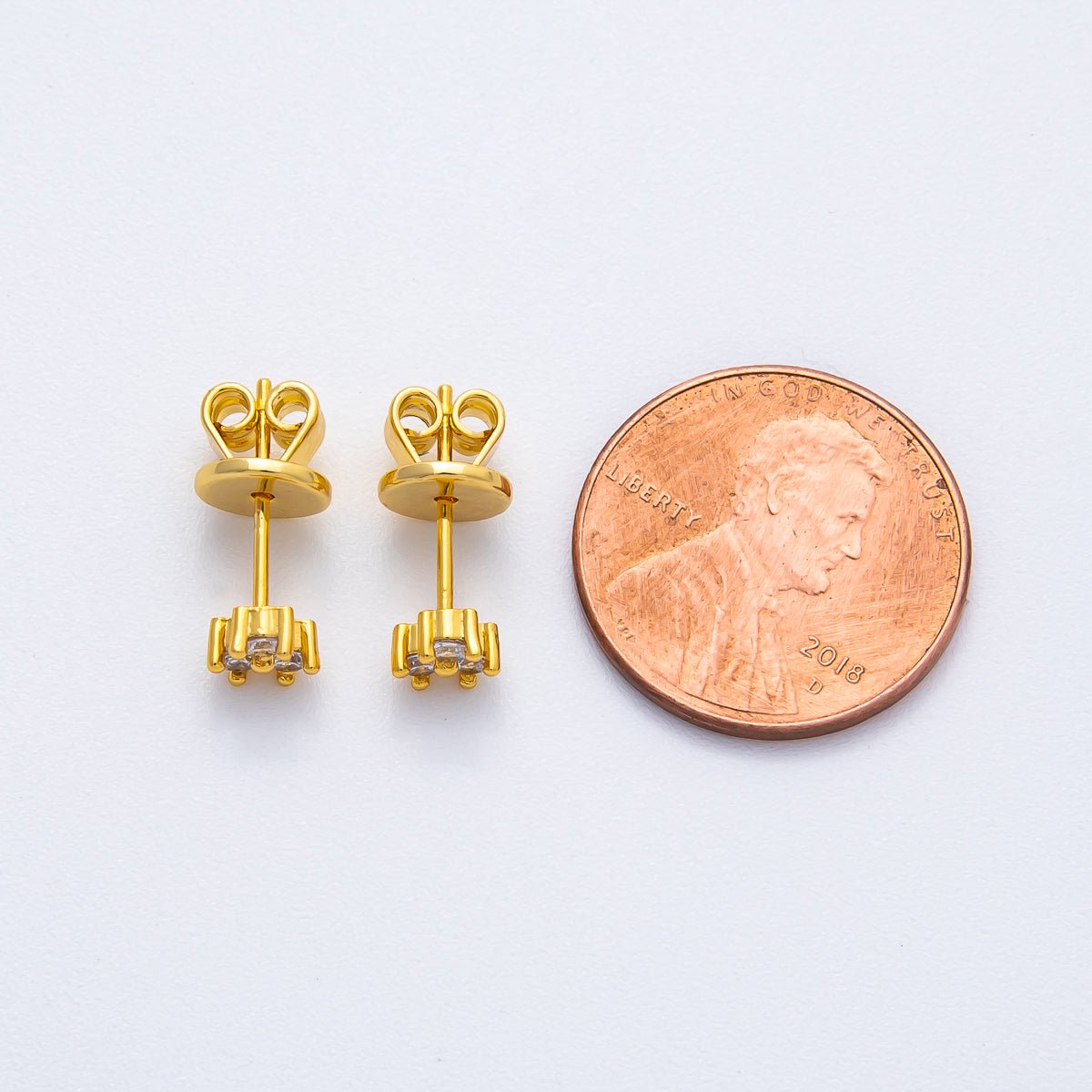 18K Gold Filled 4mm Micro Paved CZ Cluster Minimalist Dainty Stud Earrings | AD1564 - DLUXCA