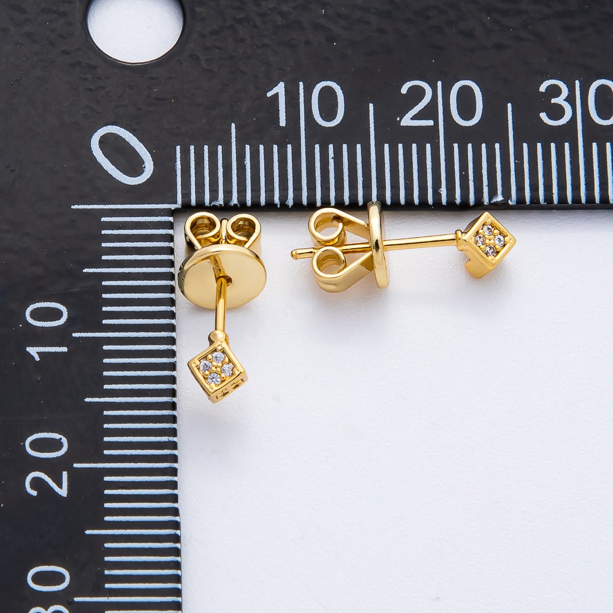 18K Gold Filled 4mm Micro Paved CZ Realistic 3D Cube Studs Earrings | AD1578 - DLUXCA