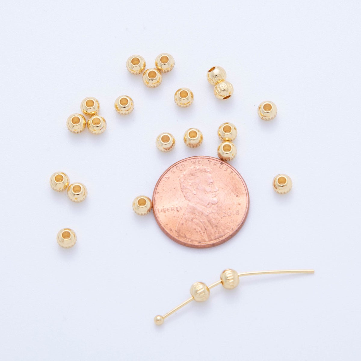 18K Gold Filled 4mm Minimalist Lined Ribbed Spacer Bead By Pack | B746 - DLUXCA