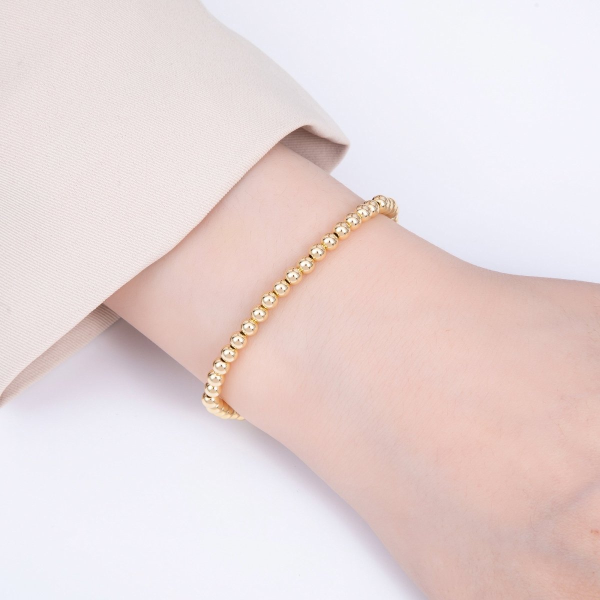 18K Gold Filled 4mm Minimalist Round Ball Stretch Bracelet | WA - 03948 - DLUXCA
