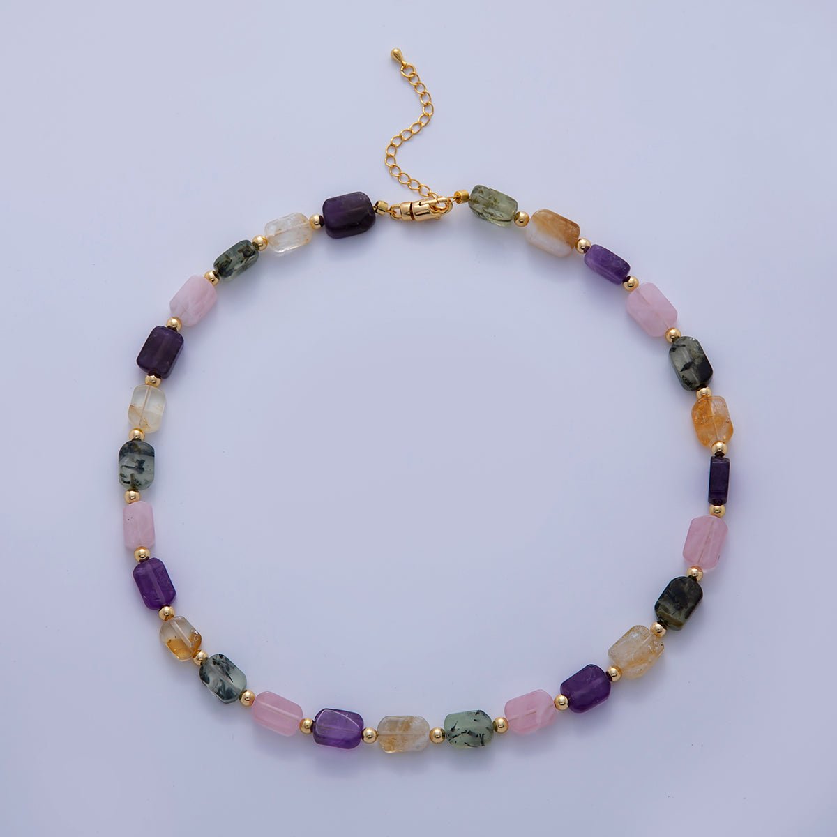 18K Gold Filled 4mm Mix Natural Gemstone Bead 17 Inch Handmade Necklace | WA - 3176 - DLUXCA