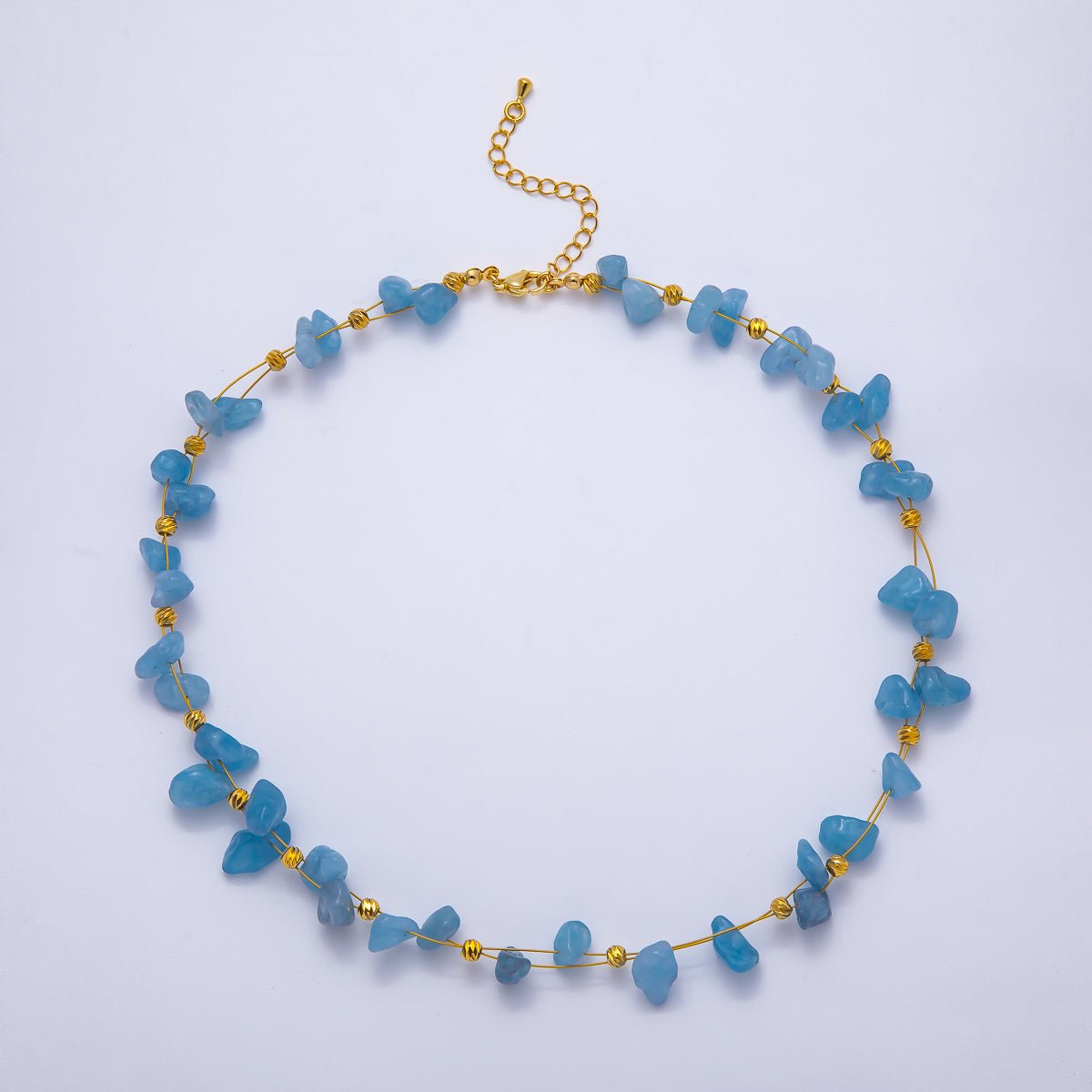 18K Gold Filled 4mm Pebble Chip Natural Gemstone Ball Bead Chain 17 Inch Necklace w. Extender | WA - 04413 ~ WA - 04416 - DLUXCA