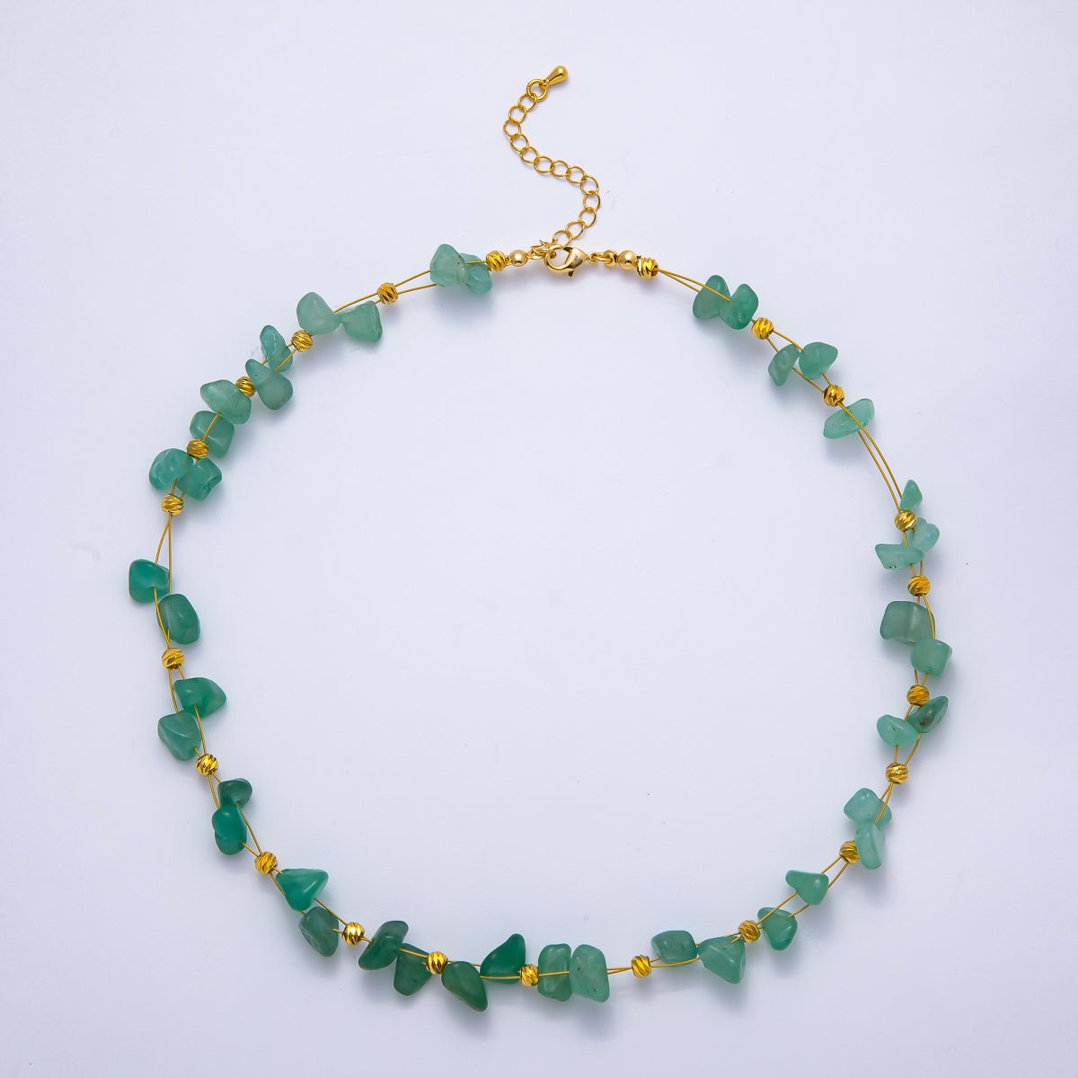 18K Gold Filled 4mm Pebble Chip Natural Gemstone Ball Bead Chain 17 Inch Necklace w. Extender | WA - 04413 ~ WA - 04416 - DLUXCA