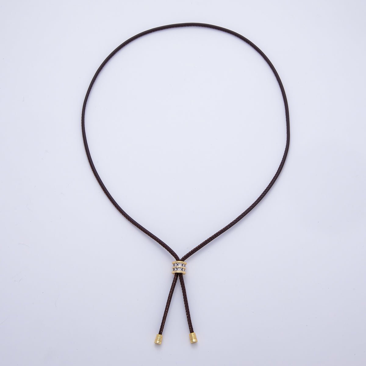 18K Gold Filled 4mm Red, Khaki, Brown Leather Bolo Chain w. Rectangular CZ 25.98 Inch Necklace | WA - 256 WA - 266 WA - 375 WA - 1661 WA - 1669 WA - 2048 - DLUXCA