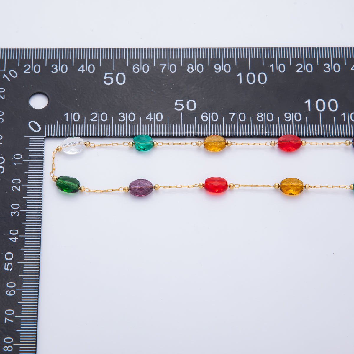 18K Gold Filled 4mm Unfinished Colorful Rainbow Glass Bead Satellite Chain by Yard | ROLL - 1701 - DLUXCA