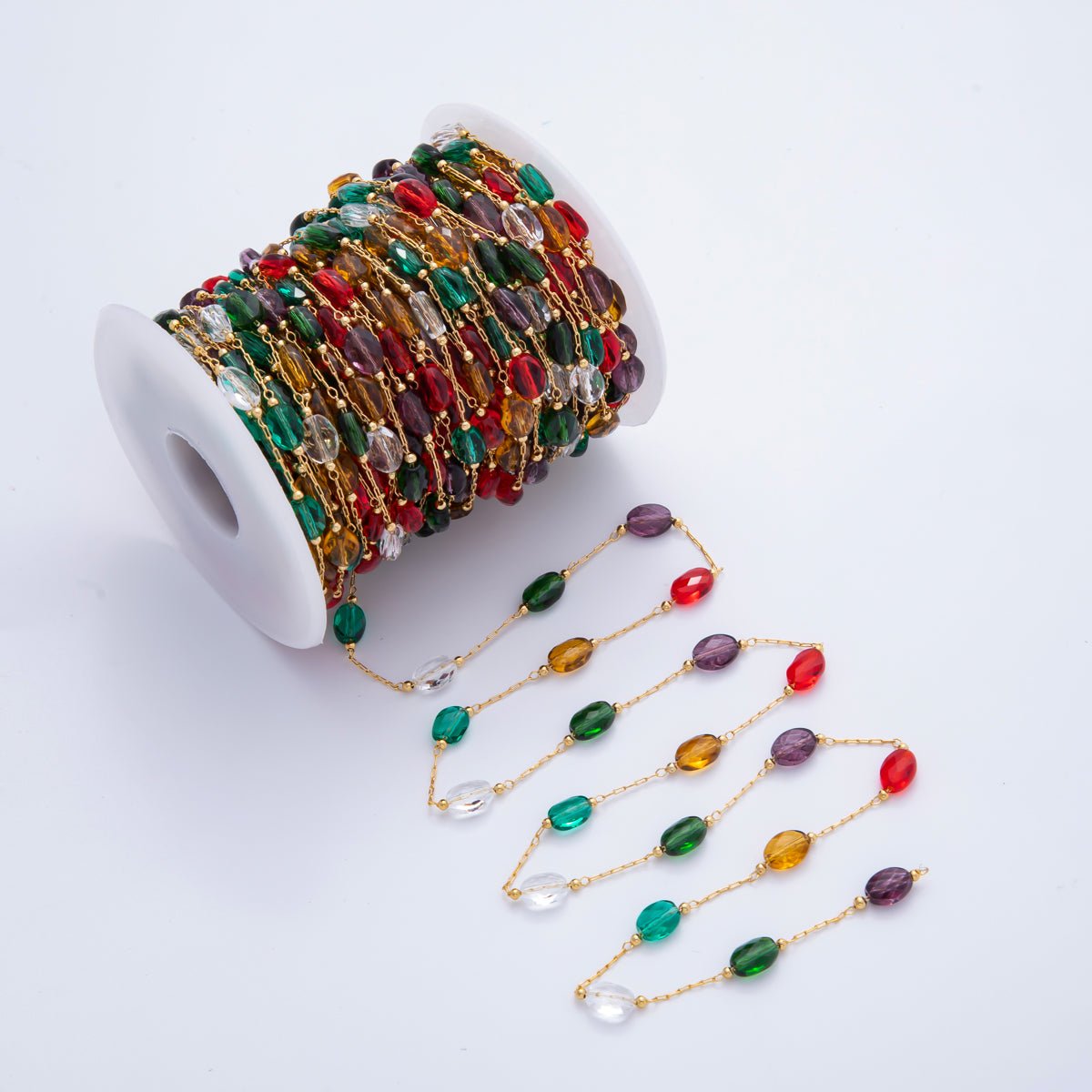 18K Gold Filled 4mm Unfinished Colorful Rainbow Glass Bead Satellite Chain by Yard | ROLL - 1701 - DLUXCA