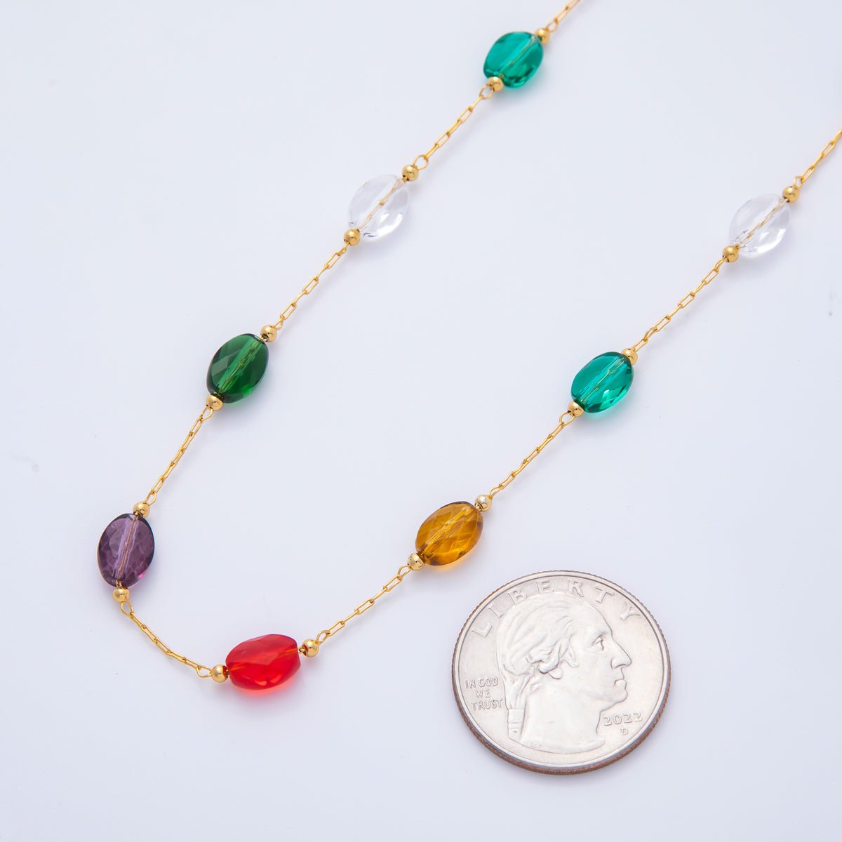 18K Gold Filled 4mm Unfinished Colorful Rainbow Glass Bead Satellite Chain by Yard | ROLL - 1701 - DLUXCA