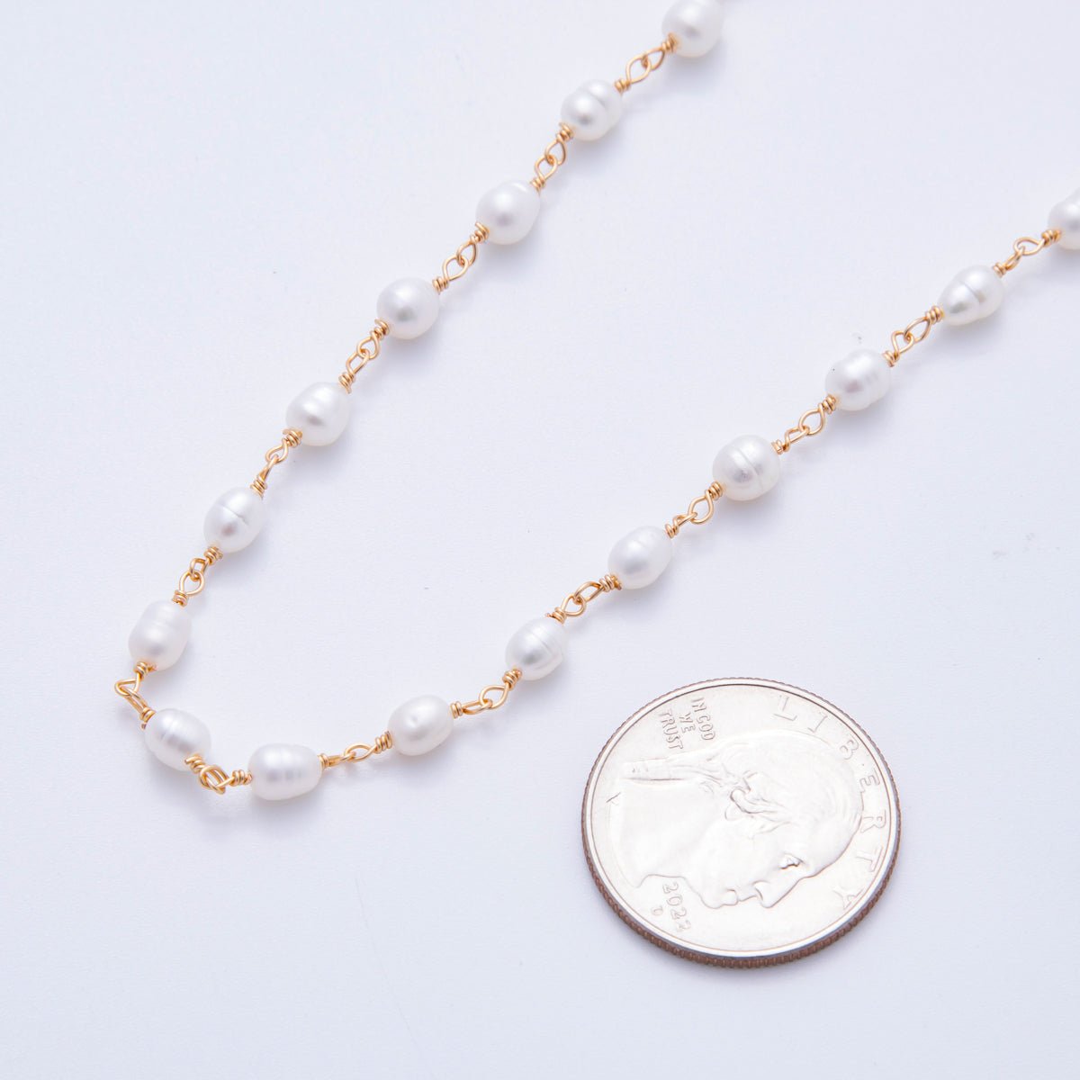18K Gold Filled 4mm Unfinished Potato Pearl Rosary Chain by Yard | ROLL - 1705 - DLUXCA