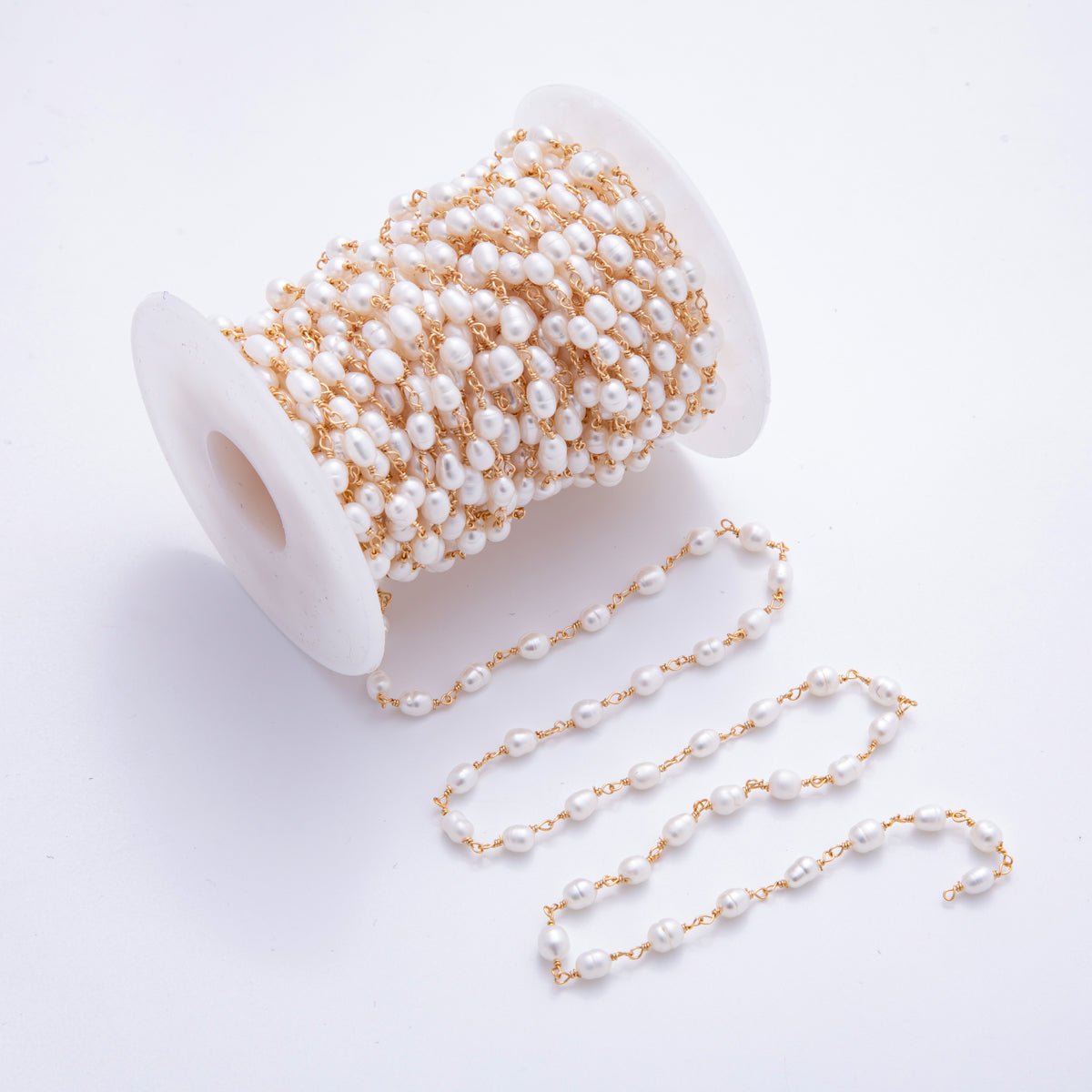 18K Gold Filled 4mm Unfinished Potato Pearl Rosary Chain by Yard | ROLL - 1705 - DLUXCA