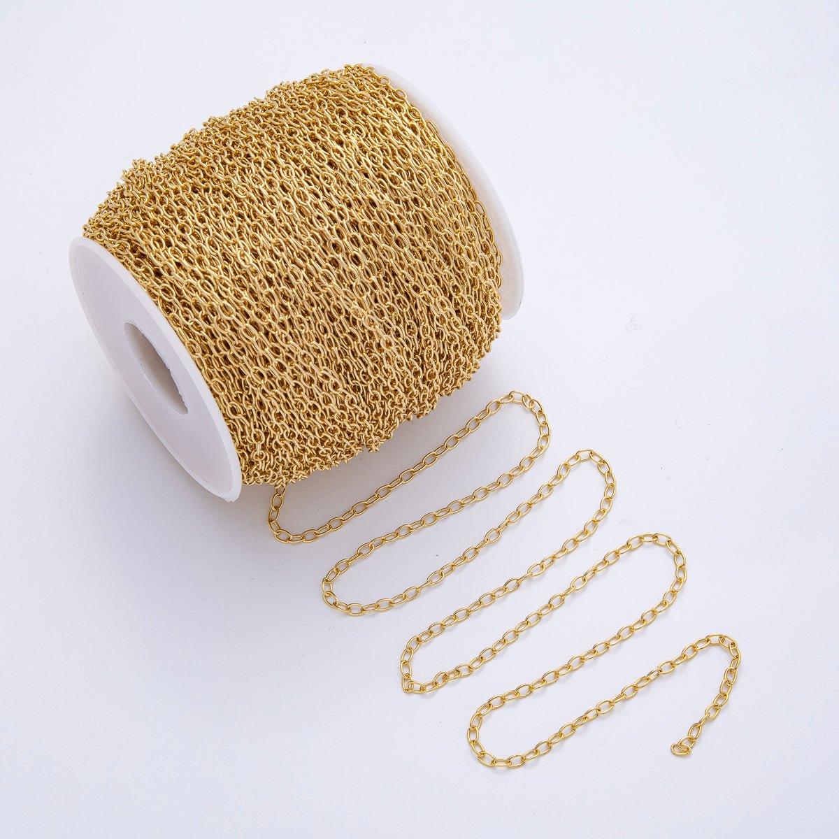 18K Gold Filled 4mm x 2mm Minimalist Cable Unfinished Chain by Yard | Roll - 1812 - DLUXCA