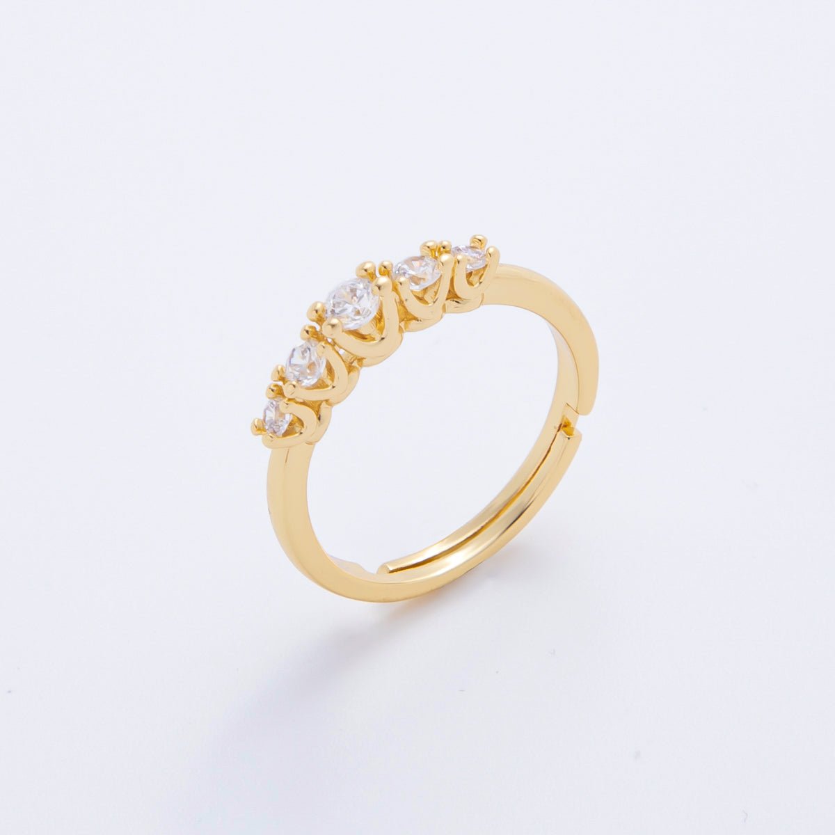 18K Gold Filled 5 - Crown Round CZ Solitare Adjustable Ring in Gold & Two - Toned | O - A2158 - DLUXCA