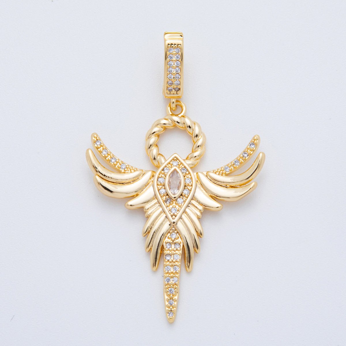 18K Gold Filled 50mm Micro Paved CZ Heavenly Phoenix Guardian Angel Pendant | AF - A1111 - DLUXCA