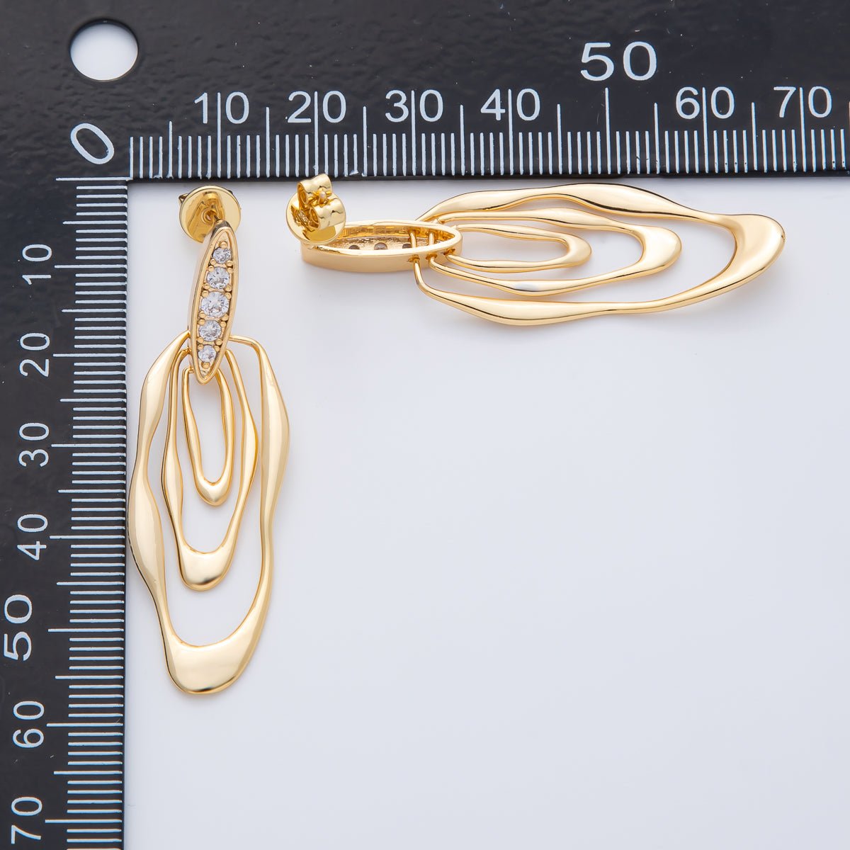 18K Gold Filled 50mm Micro Paved CZ Wavy Molten Oval Drop Stud Earrings | AD1590 - DLUXCA