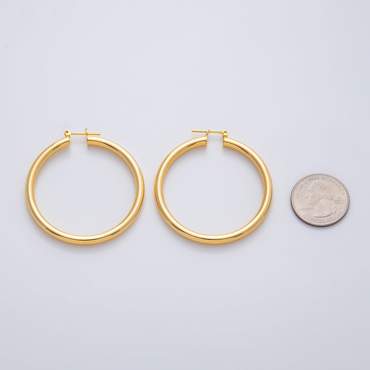 18K Gold Filled 50mm Minimalist Band Latch Hoop Earrings | AD1603 - DLUXCA