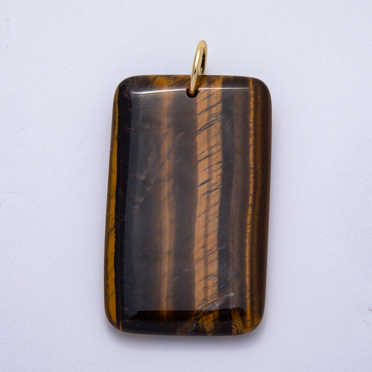 18K Gold Filled 50mm Tiger Eye, Aventurine, Red Jasper Natural Gemstone Rectangle Pendant | Charms - 00530 ~ Charms - 00532 - DLUXCA