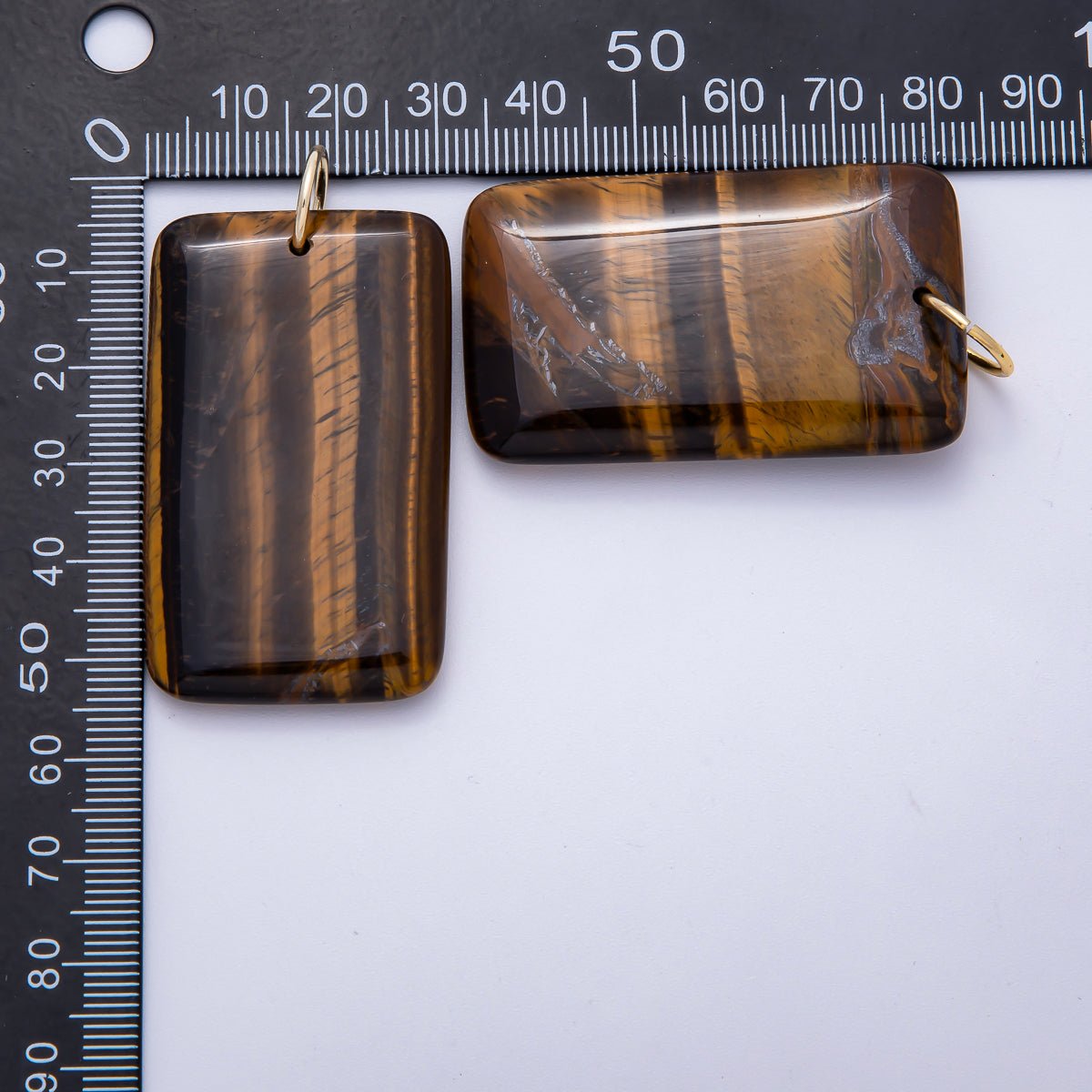 18K Gold Filled 50mm Tiger Eye, Aventurine, Red Jasper Natural Gemstone Rectangle Pendant | Charms - 00530 ~ Charms - 00532 - DLUXCA