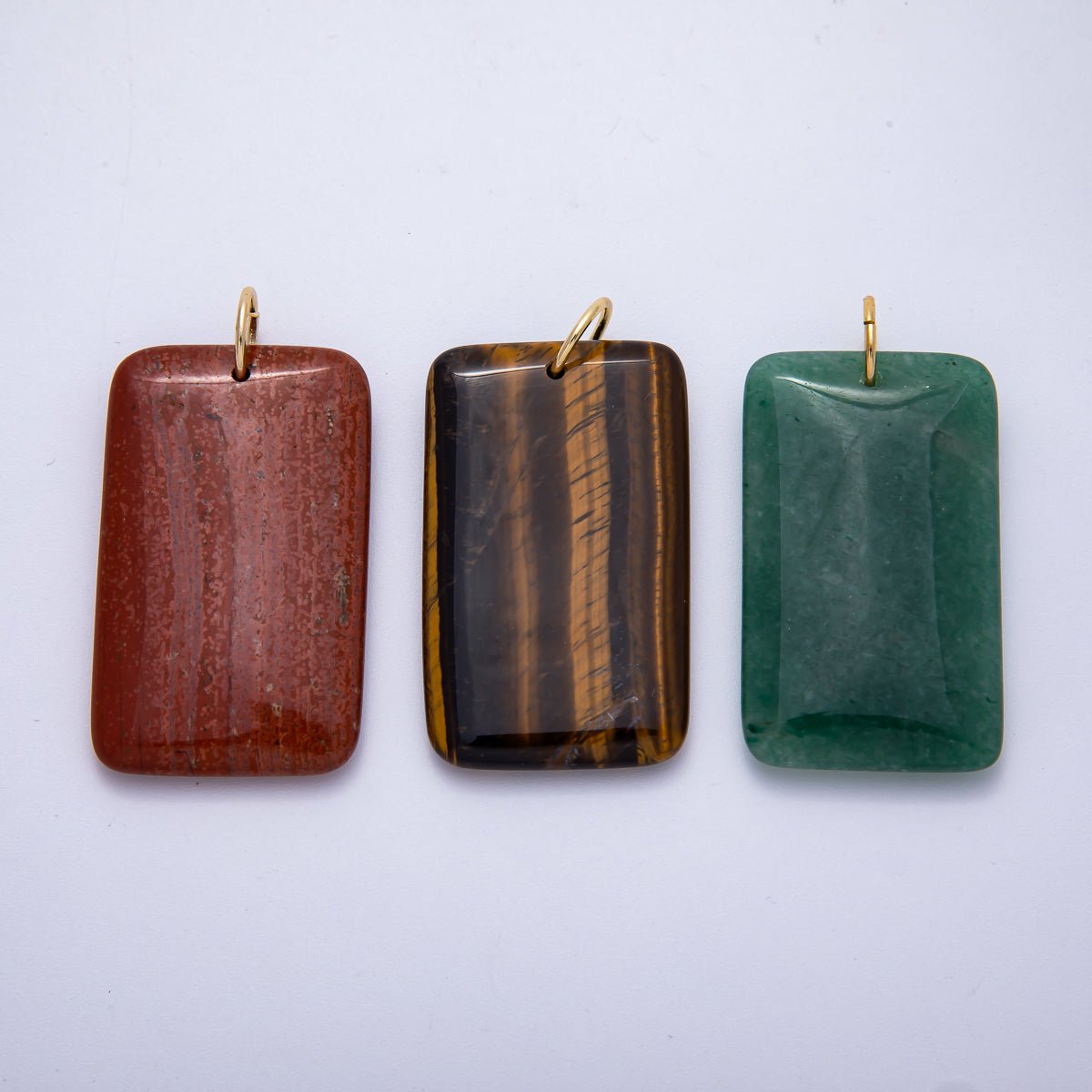 18K Gold Filled 50mm Tiger Eye, Aventurine, Red Jasper Natural Gemstone Rectangle Pendant | Charms - 00530 ~ Charms - 00532 - DLUXCA