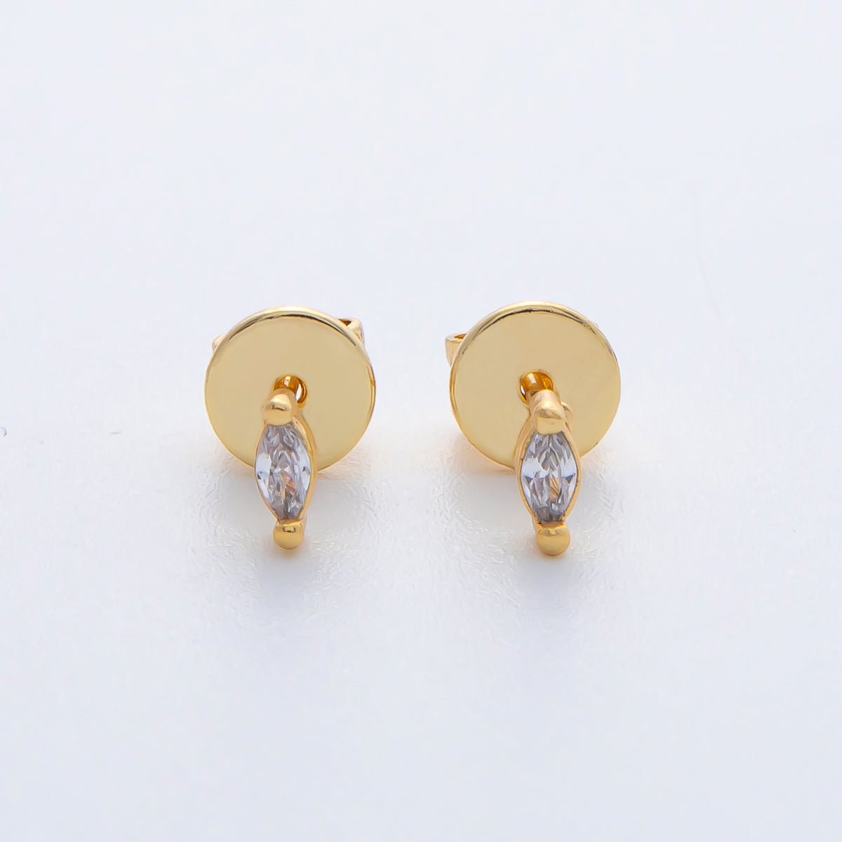 18K Gold Filled 5.2mm Clear CZ Marquise Dainty Stud Earrings | AD1626 - DLUXCA