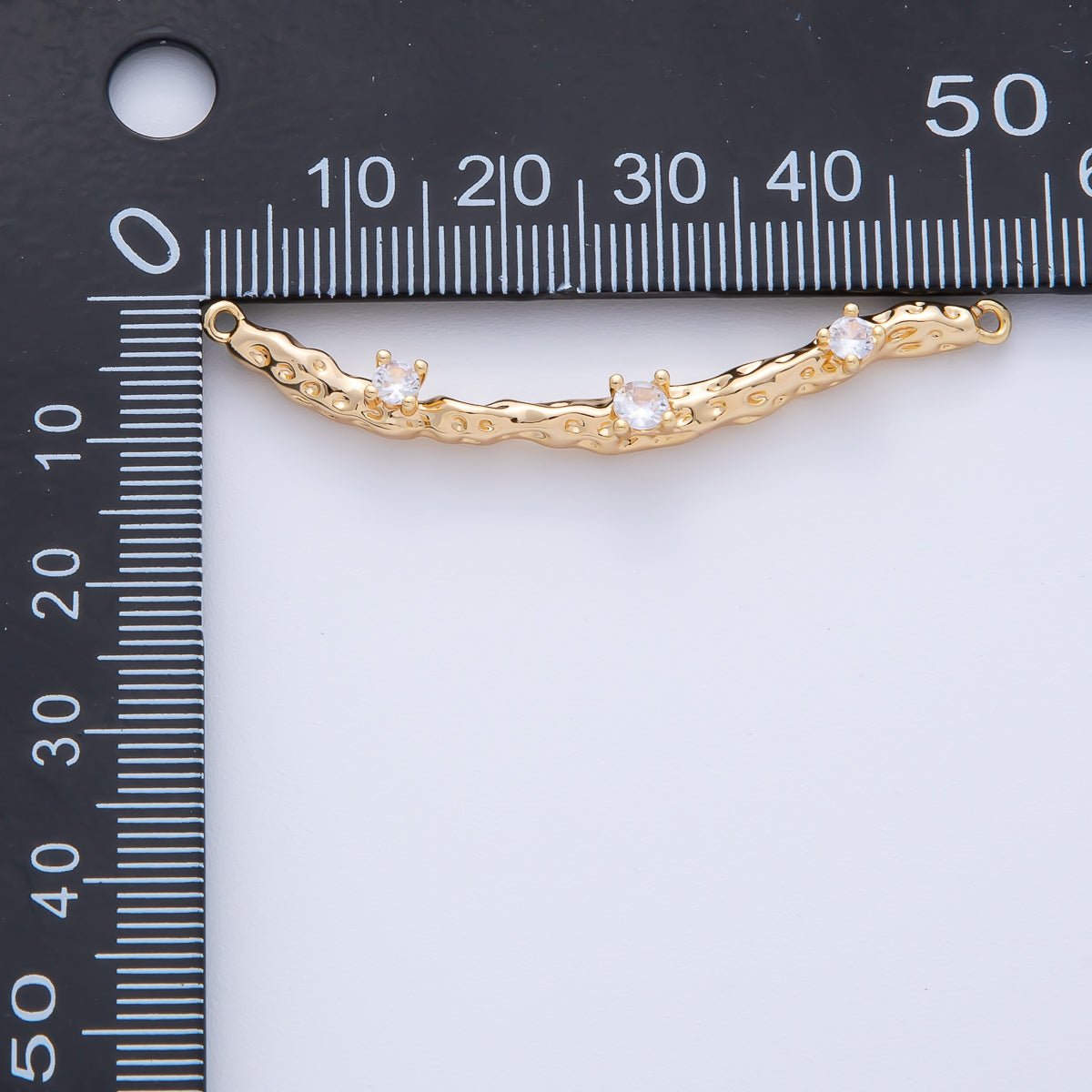 18K Gold Filled 52mm Triple Clear CZ Molten Wood Curved Connector | Y167 - DLUXCA