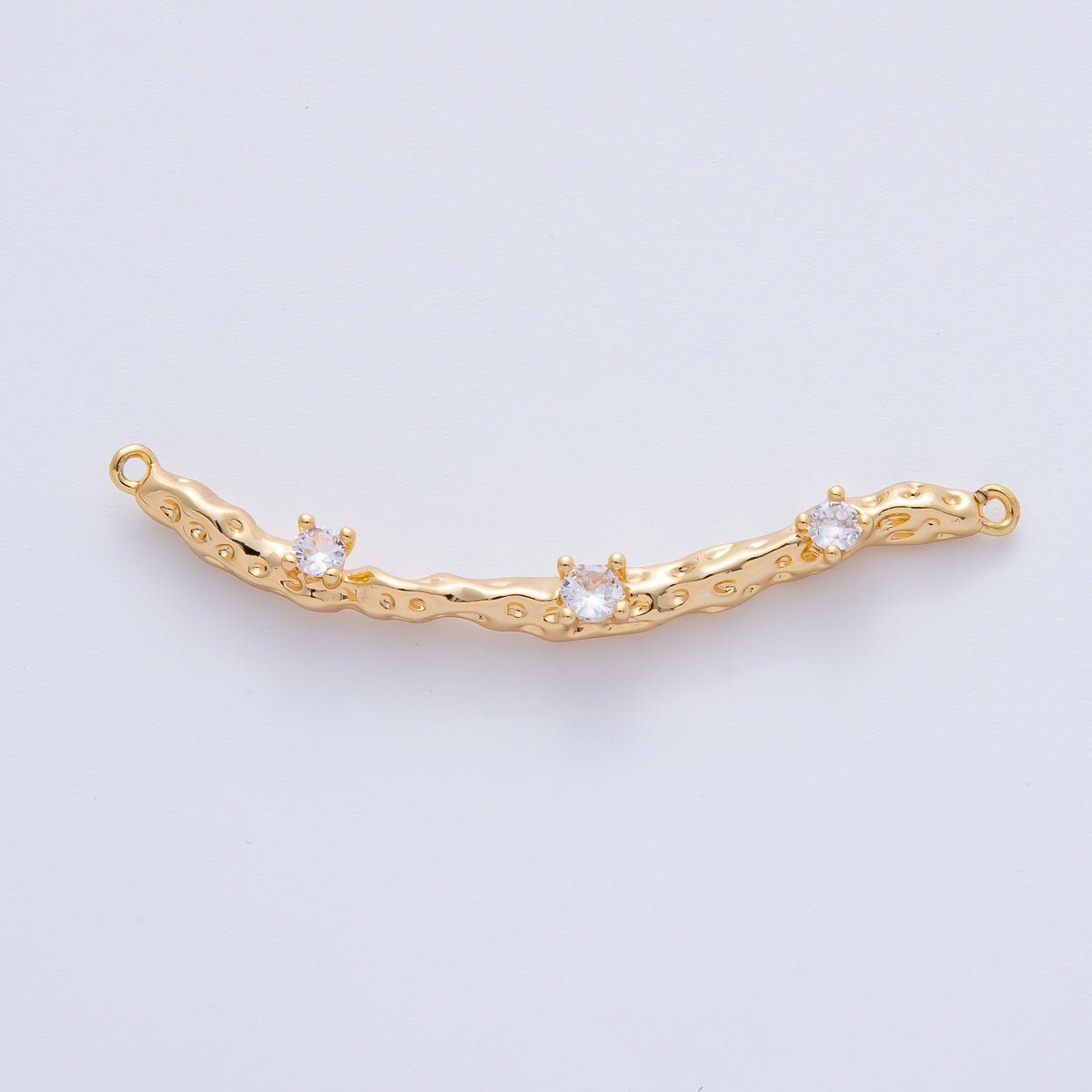 18K Gold Filled 52mm Triple Clear CZ Molten Wood Curved Connector | Y167 - DLUXCA