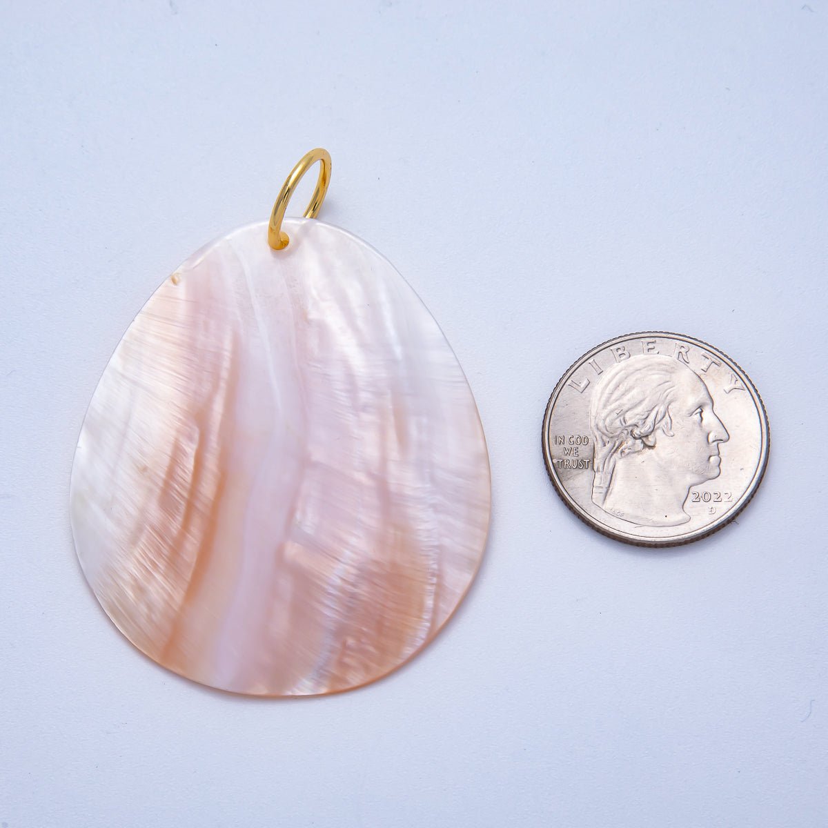 18K Gold Filled 53mm Pink Mother of Pearl Natural Gemstone Pendant | Charms - 00614 - DLUXCA