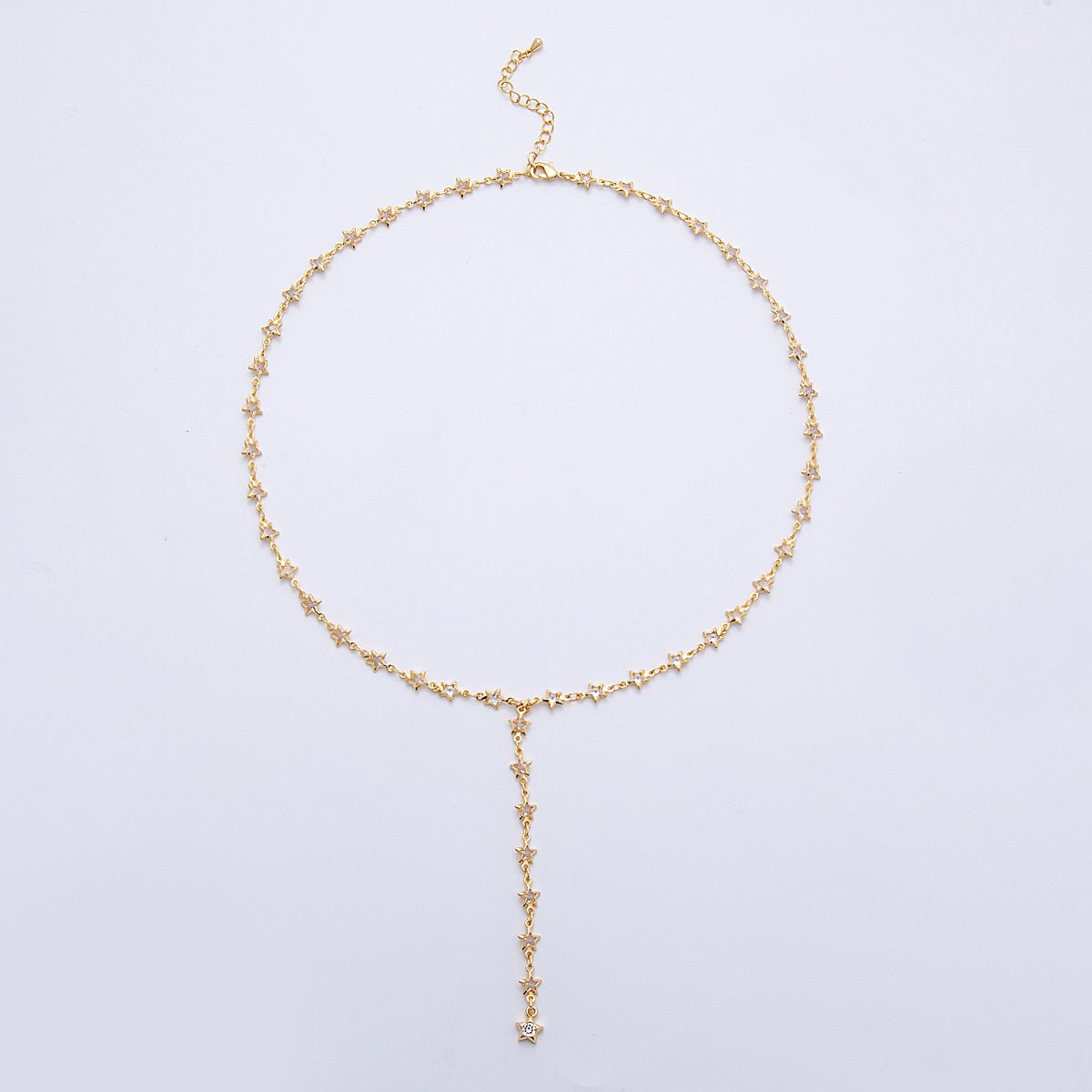 18K Gold Filled 5.5mm Clear CZ Celestial Star Chain 18.5 Inch Lariat Necklace w. Extender | WA - 04197 - DLUXCA