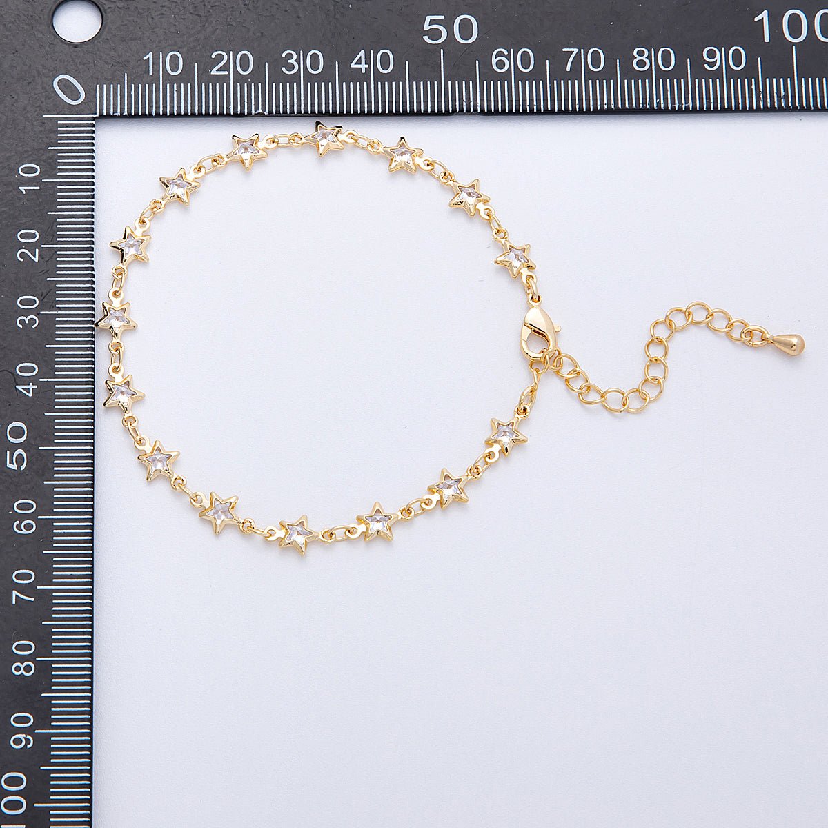 18K Gold Filled 5.5mm Clear CZ Celestial Star Chain 7 Inch Bracelet w. Extender | WA - 04199 - DLUXCA