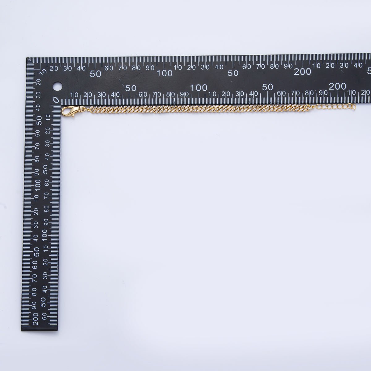 18K Gold Filled 5.5mm Micro Paved CZ Curb Chain 7.35 Inch Bracelet | WA - 3949 - DLUXCA