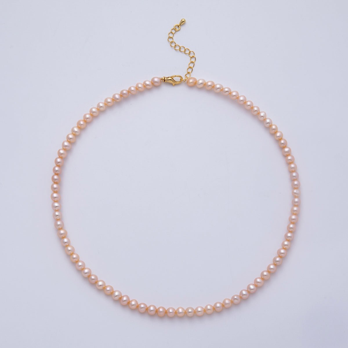 18K Gold Filled 5.5mm Pink Round Button Shell Pearl 16.25 Inch Necklace | WA - 4078 - DLUXCA
