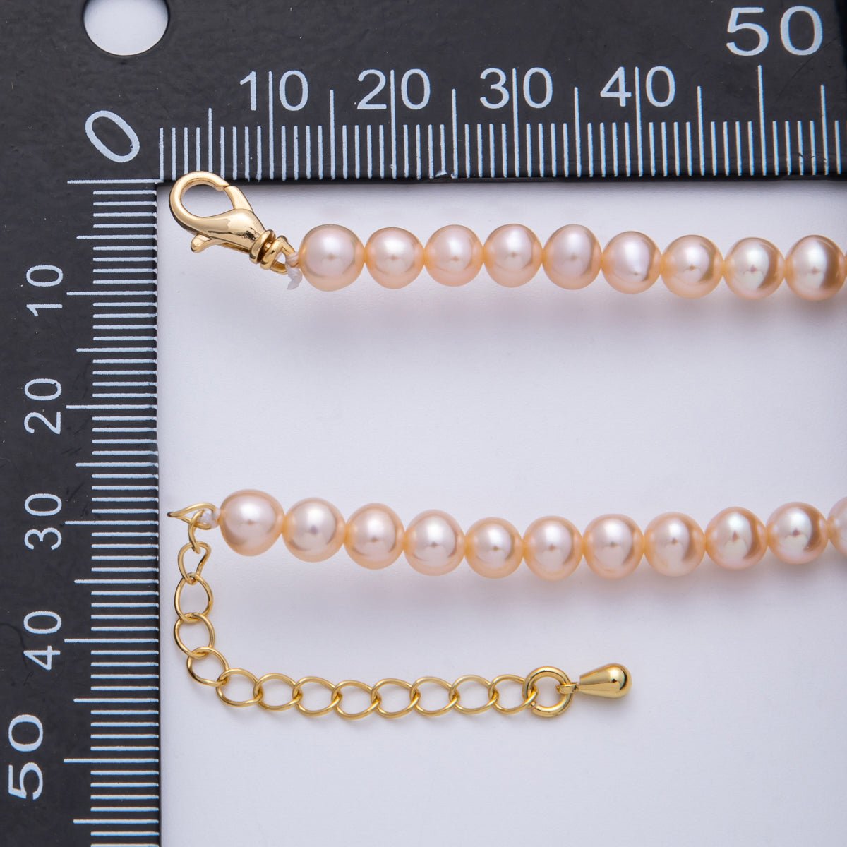18K Gold Filled 5.5mm Pink Round Button Shell Pearl 16.25 Inch Necklace | WA - 4078 - DLUXCA