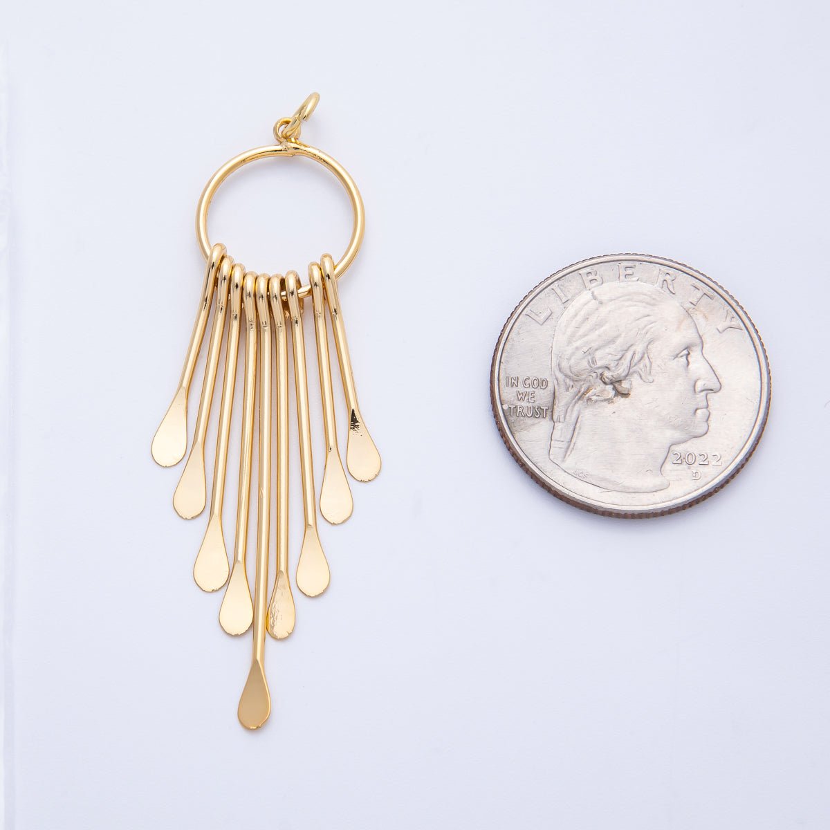 18K Gold Filled 56mm Geometric Teardrop Tassel Open Round Charm | Charms - 00326 - DLUXCA