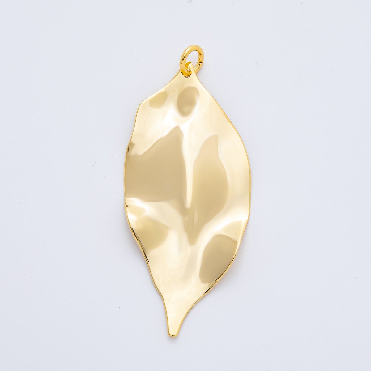 18K Gold Filled 56mm Hammered Molten Dry Leaf Charm | N - A1510 - DLUXCA