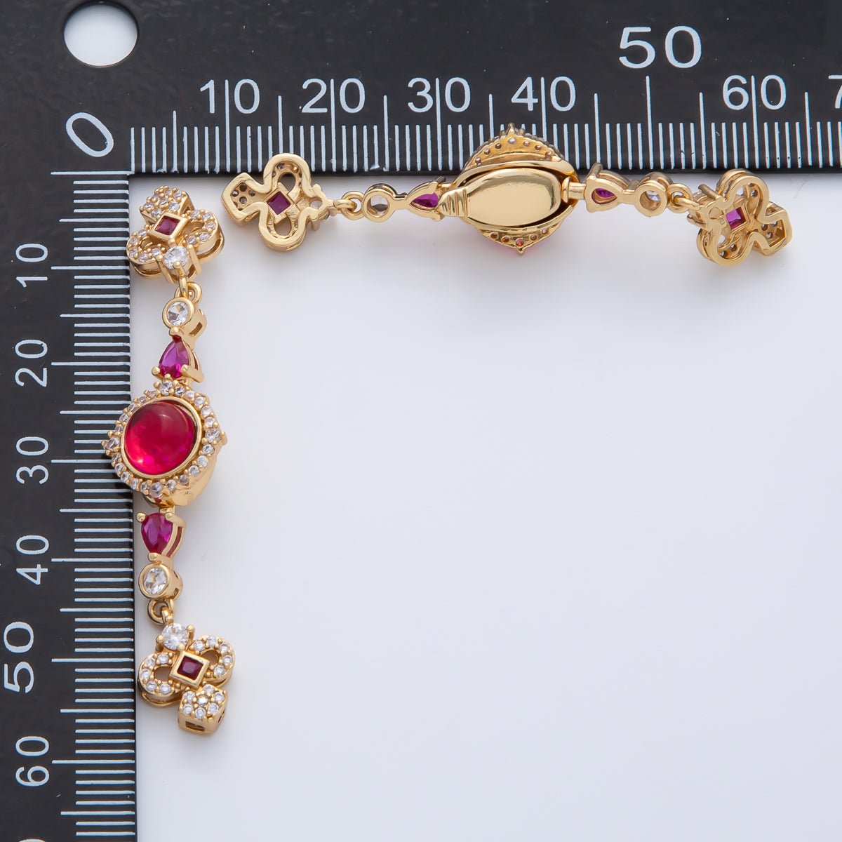 18K Gold Filled 56mm White, Green, Red CZ Quatrefoil Teardrop Dangle Drop Finding | Z1450 Z1451 - DLUXCA