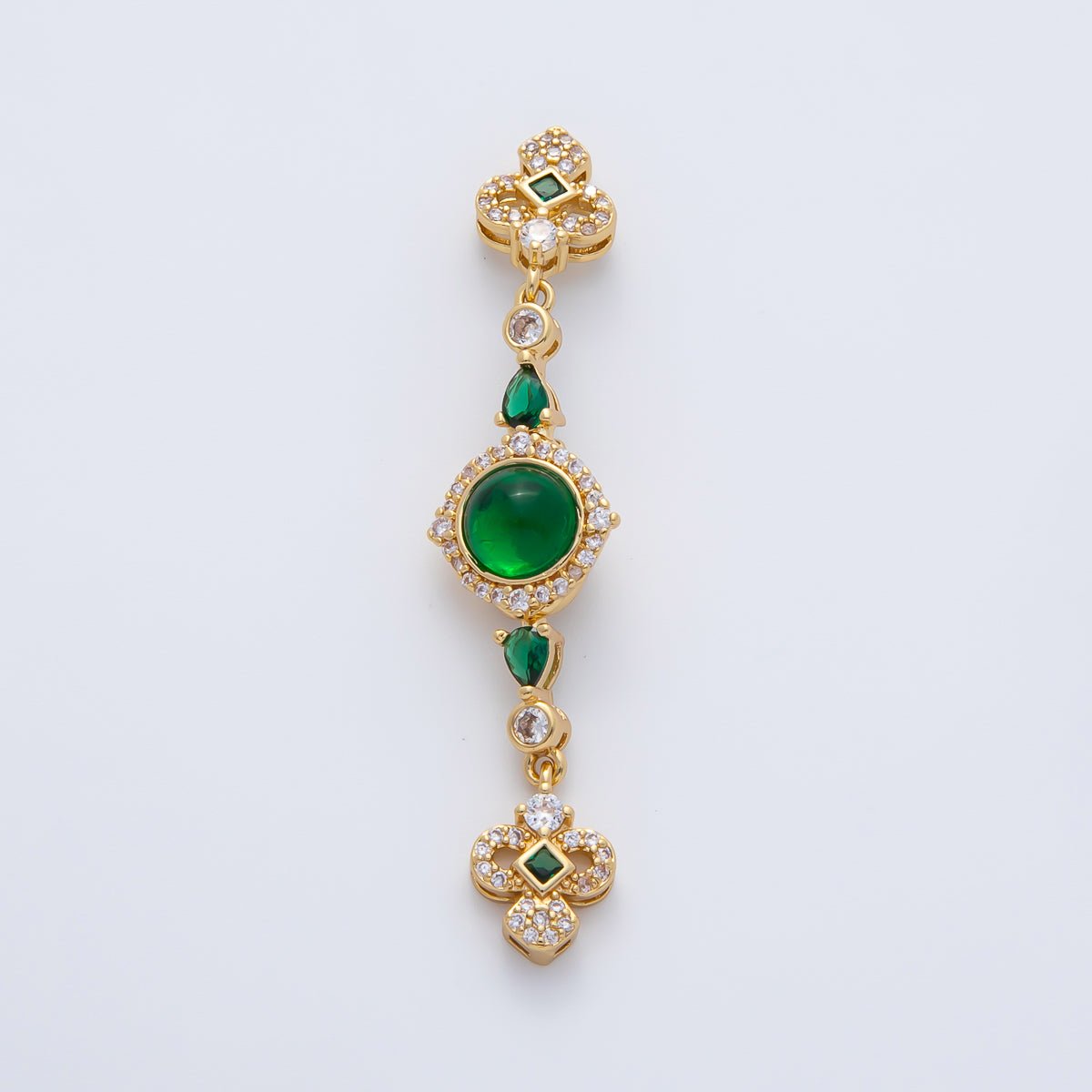 18K Gold Filled 56mm White, Green, Red CZ Quatrefoil Teardrop Dangle Drop Finding | Z1450 Z1451 - DLUXCA