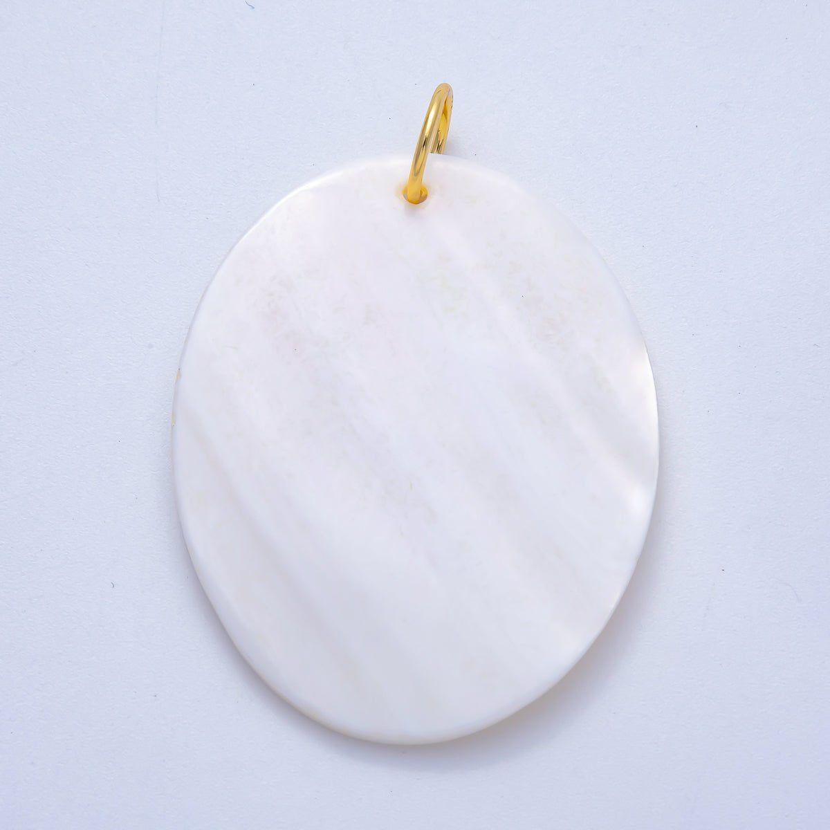 18K Gold Filled 58mm White Mother of Pearl Natural Gemstone Oval Pendant | Charms - 00613 - DLUXCA