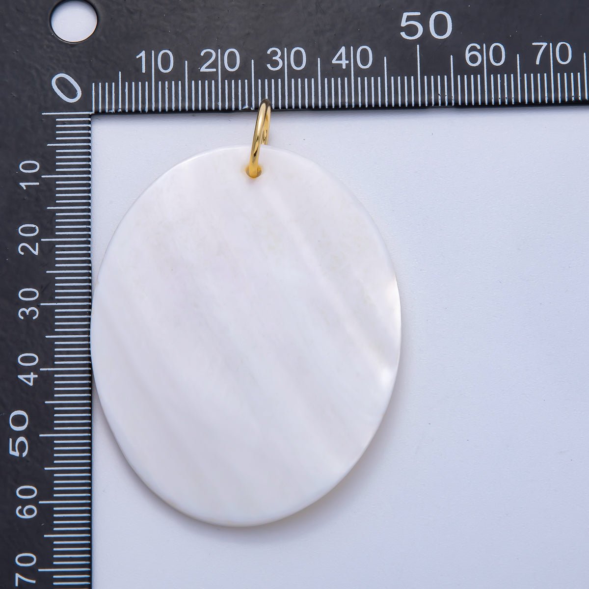 18K Gold Filled 58mm White Mother of Pearl Natural Gemstone Oval Pendant | Charms - 00613 - DLUXCA