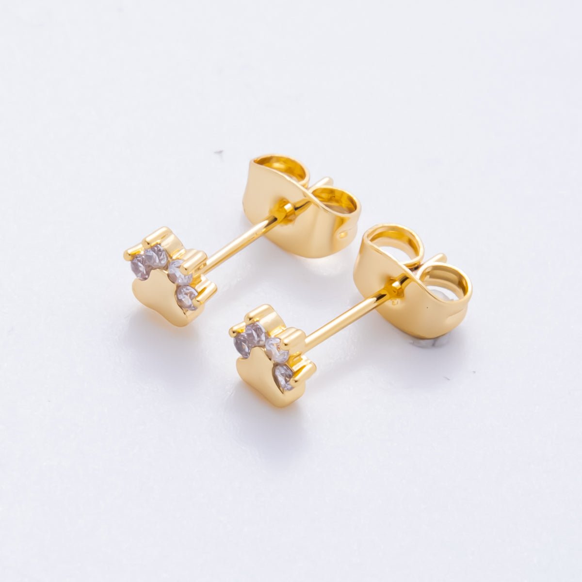 18K Gold Filled 5mm Clear CZ Pet Paw Print Dainty Stud Earrings | AJ273 - DLUXCA