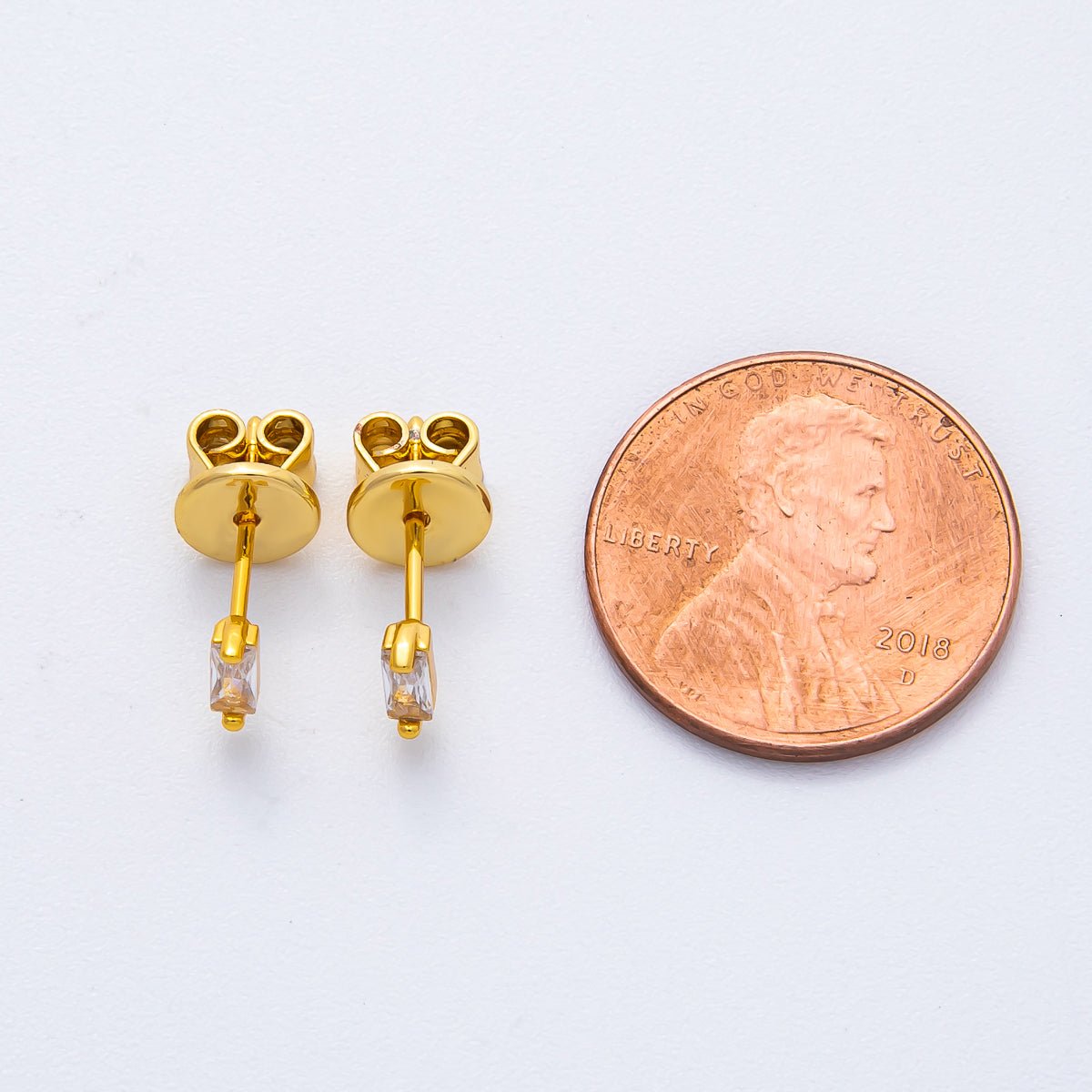 18K Gold Filled 5mm Minimalist Style Baguette CZ Studs Earrings | AD1576 - DLUXCA