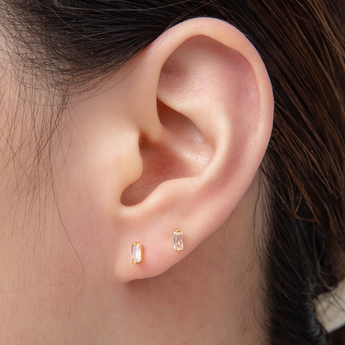 18K Gold Filled 5mm Minimalist Style Baguette CZ Studs Earrings | AD1576 - DLUXCA