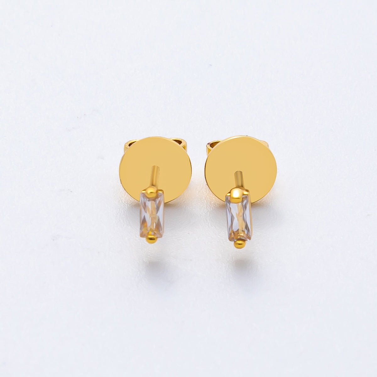 18K Gold Filled 5mm Minimalist Style Baguette CZ Studs Earrings | AD1576 - DLUXCA