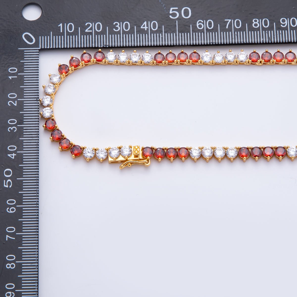 18K Gold Filled 5mm Pink, Green, Purple, Red Alternate Three - Prong Tennis Chain 16.5 Inch Necklace | WA - 2037 ~ WA - 2063 - DLUXCA