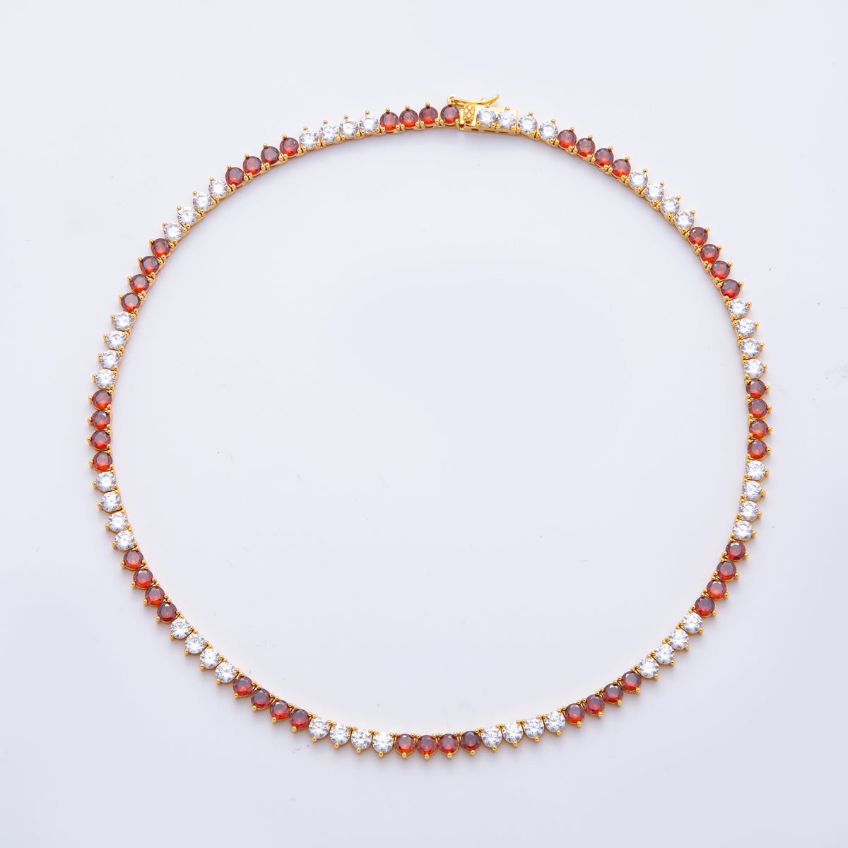 18K Gold Filled 5mm Pink, Green, Purple, Red Alternate Three - Prong Tennis Chain 16.5 Inch Necklace | WA - 2037 ~ WA - 2063 - DLUXCA