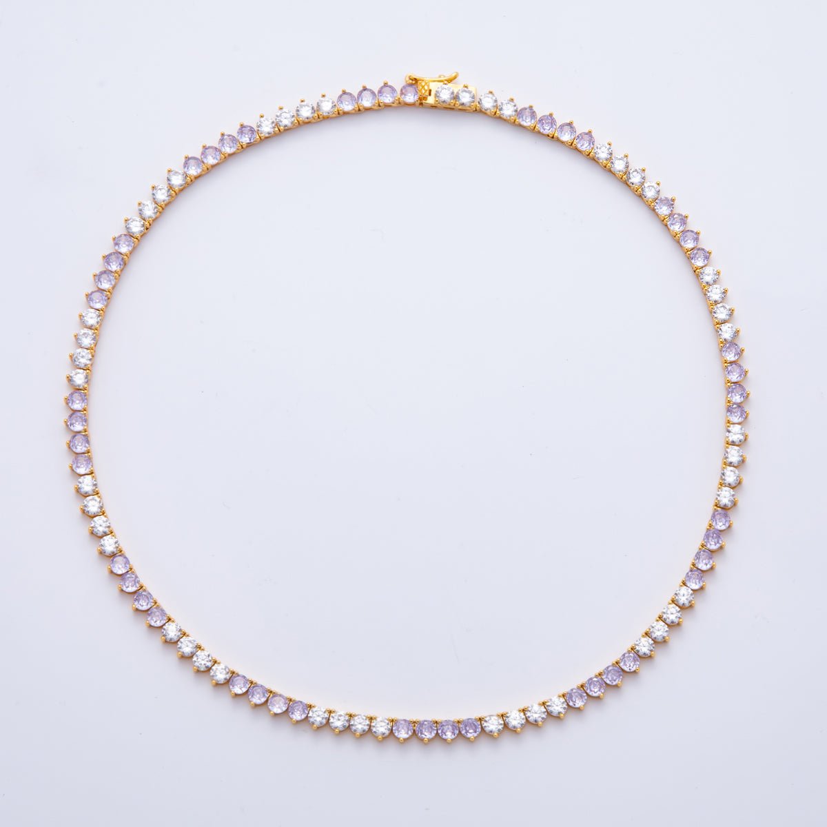 18K Gold Filled 5mm Pink, Green, Purple, Red Alternate Three - Prong Tennis Chain 16.5 Inch Necklace | WA - 2037 ~ WA - 2063 - DLUXCA