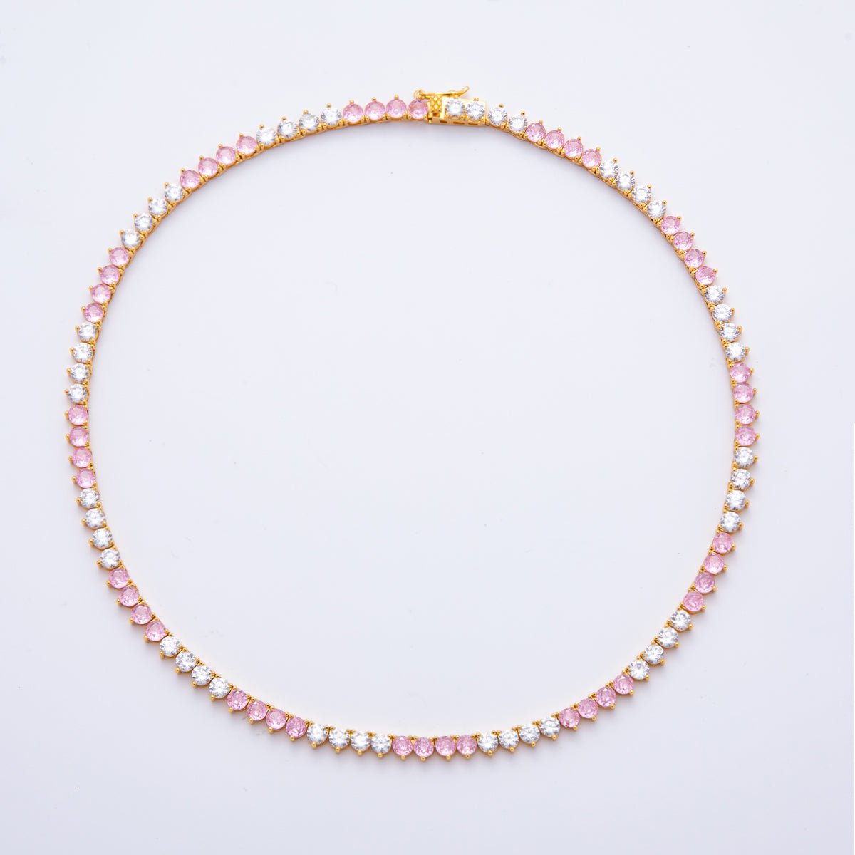 18K Gold Filled 5mm Pink, Green, Purple, Red Alternate Three - Prong Tennis Chain 16.5 Inch Necklace | WA - 2037 ~ WA - 2063 - DLUXCA