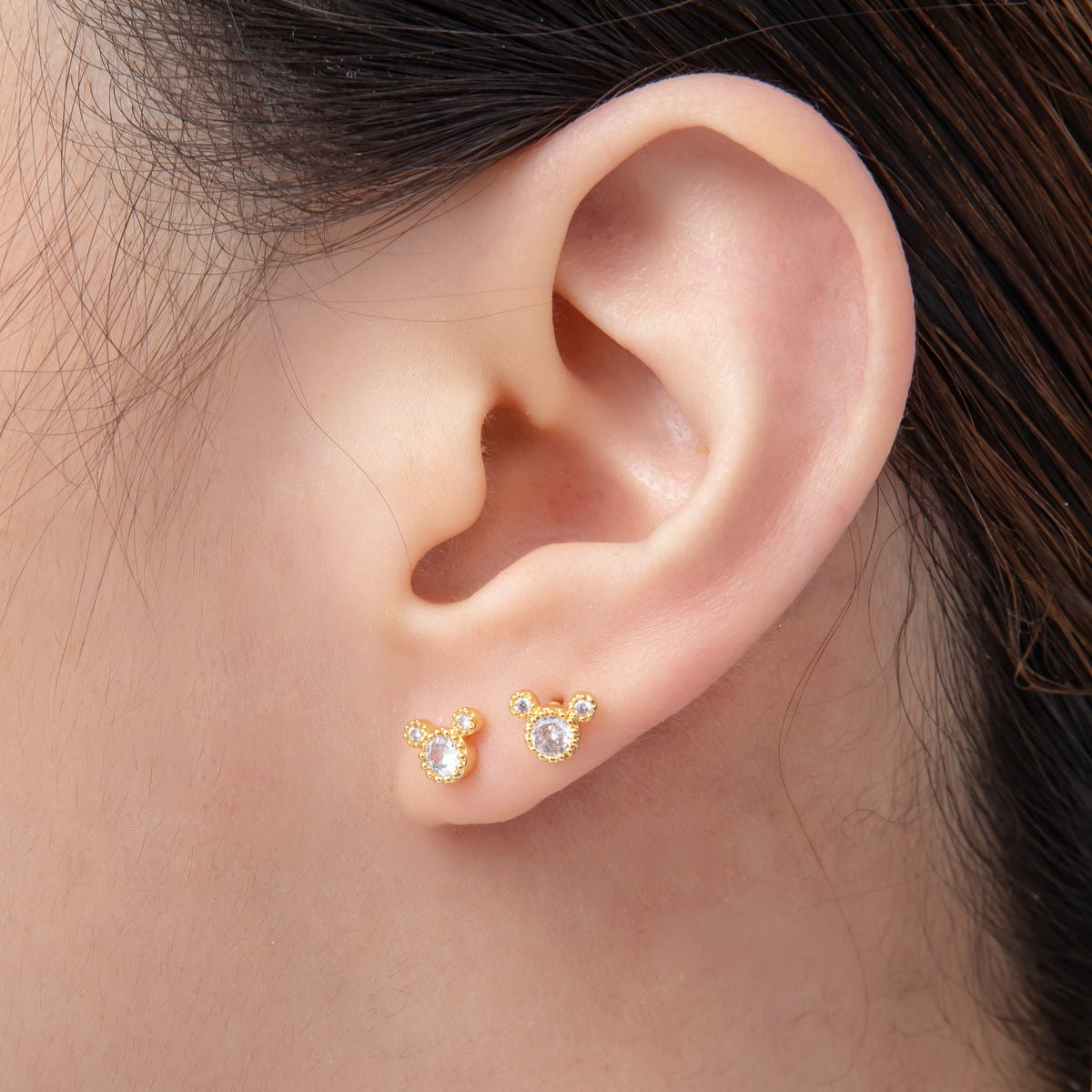 18K Gold Filled 5mm Round CZ Cluster Disney's Mickey Mouse Stud Earrings | AD1567 - DLUXCA