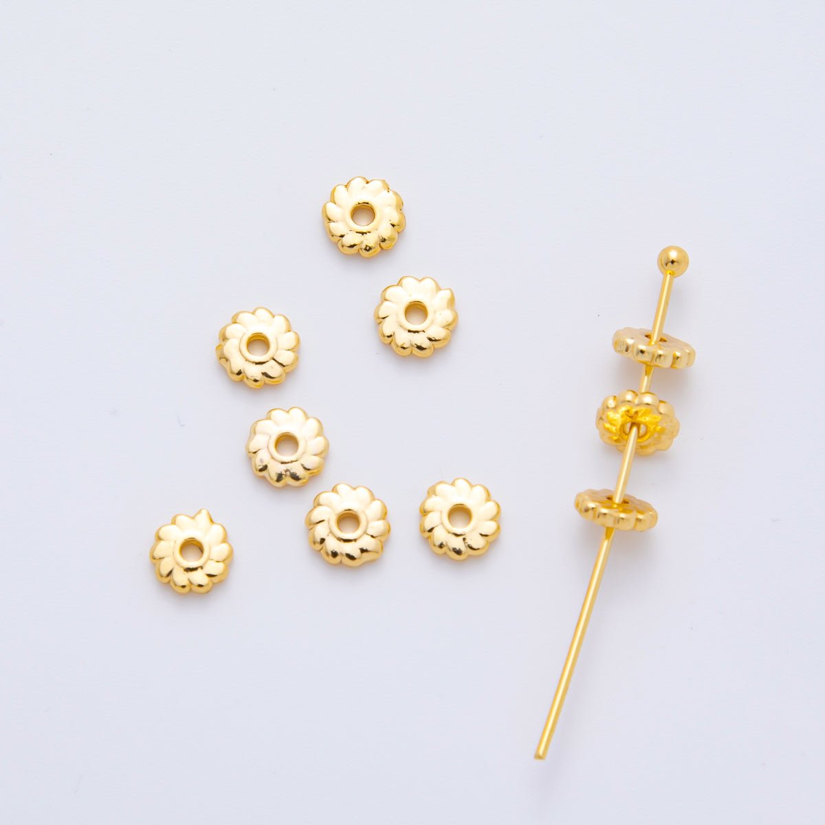 18K Gold Filled 5mm Tiny Flower Donut Floral Spacer Bead | AF - A1082 - DLUXCA